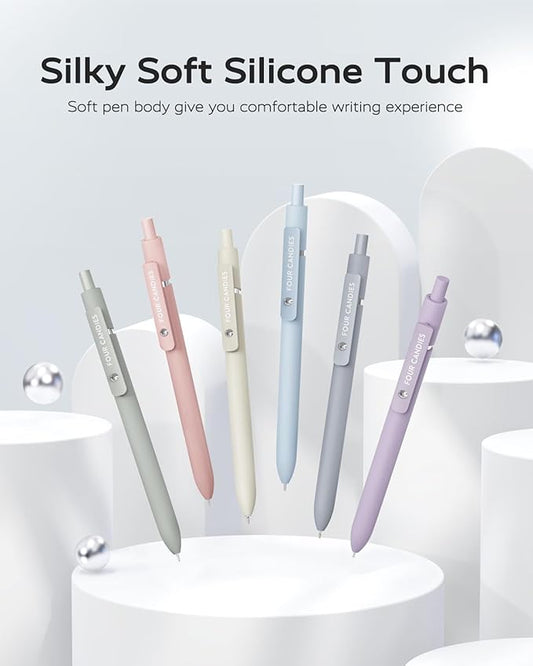 Four Candies Gel Pens, 6 Pcs 0.5mm Quick Dry Black Ink Pen Fine Point Smooth Writing Unique Pen, Office Home School Supplies Essentials Pretty Girl Cute Pens, Gifts for Women(Morandi)