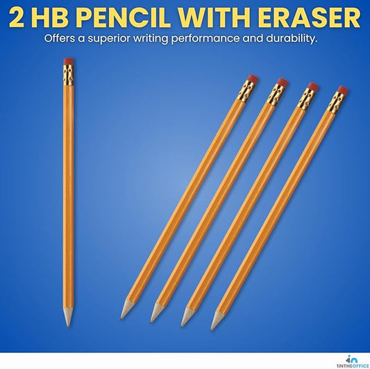 1InTheOffice Pre Sharpened Pencils #2, Pencils with Eraser, 2 HB, Wood-Cased, Black Lead, Yellow Barrel (72)