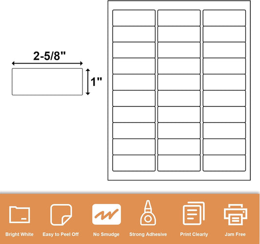 1" X 2-5/8" 30 Up Mailing Labels for Laser/Inkjet Printer,Address Labels,Thermal Labels for Printer,Shipping Mailing Labels (100 Sheets - 3000 Labels)
