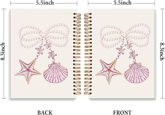 JXREQ Preppy Cute Pink Bow Seashell Starfish Journal Notebook for Women Note Taking Writing, Coquette Journal School Office Supplies, Girly Spiral Notebooks 5.5x8.3