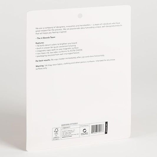 U Brands Fine Tip Dry Erase Markers with Eraser, Magnetic Double Ended Whiteboard Markers, Low Odor, Assorted Bright Colors, Set of 8