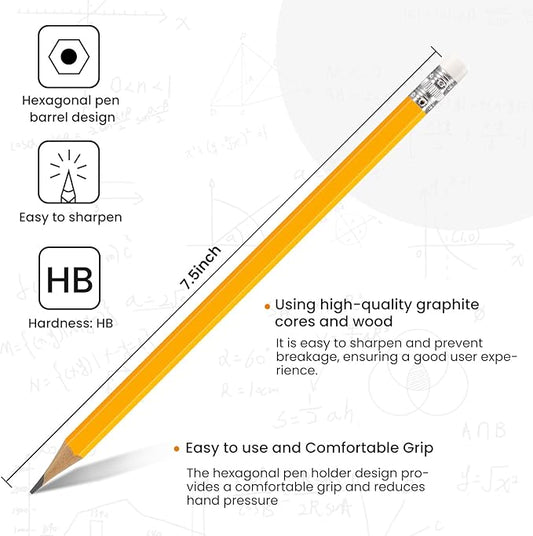Pencils Pre-Sharpened #2 Pencil with Erasers, Yellow,7.5in 504 Pack