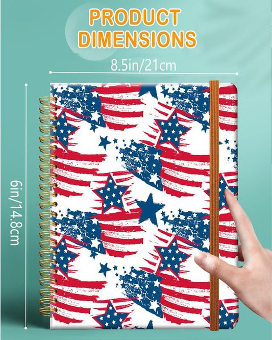 Ruled Spiral Writing Notebook,A5 Hardcover Lined College Journal for Women Girl,Strong Twin-Wire Binding with Premium Paper,8.4" X 6",Perfect for School,Office(4th of july American Flag)