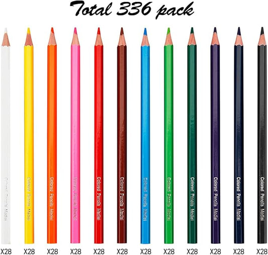 Madisi Colored Pencils Bulk - Pre-Sharpened - 12 Assorted Colors - 336 Bulk pack