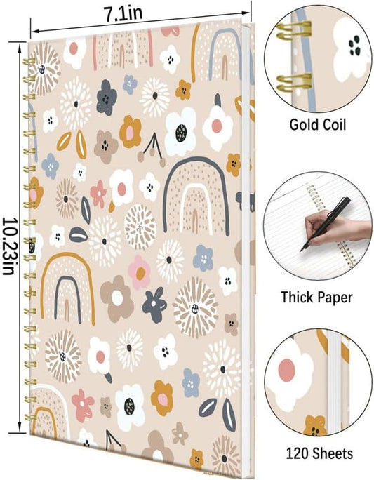 iampanda Spiral Journal Notebook,Strong Twin-Wire Binding with Premium Paper for Women,60 Sheets B5 College Ruled Notebook/Journal,Perfect for School Office Work,Cute Rainbow Flower
