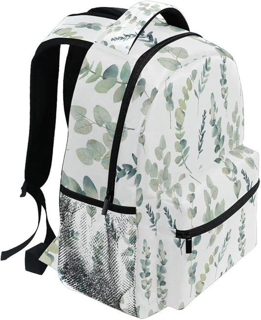 Green Sage School Backpack for Kids Boy Girls Eucalyptus Leaf School Bag Daypack Spring Floral Laptop Bookbags Camping Travel Outdoor Shoulder Bag One Size