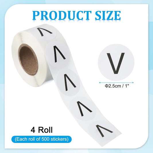 PATIKIL 1" Letter V Stickers, 4 Rolls Self-Adhesive Alphabet Round Circle Dots Labels for Organization Storage Inventory Boxes Scrapbook Craft 2000 Pcs Total