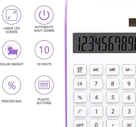 Purple Solar Battery Basic Office Calculator with Large LCD Display