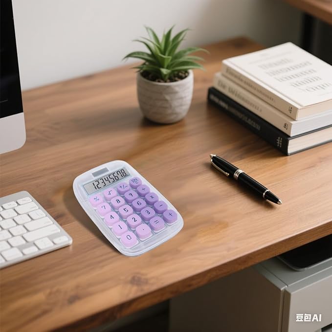 Mechanical Switch Calculator, Purple Calculator with Large LCD Display 8 Digit Tilt Screen and Big Button for Teachers Students Basic Office (Transparent and Purple)
