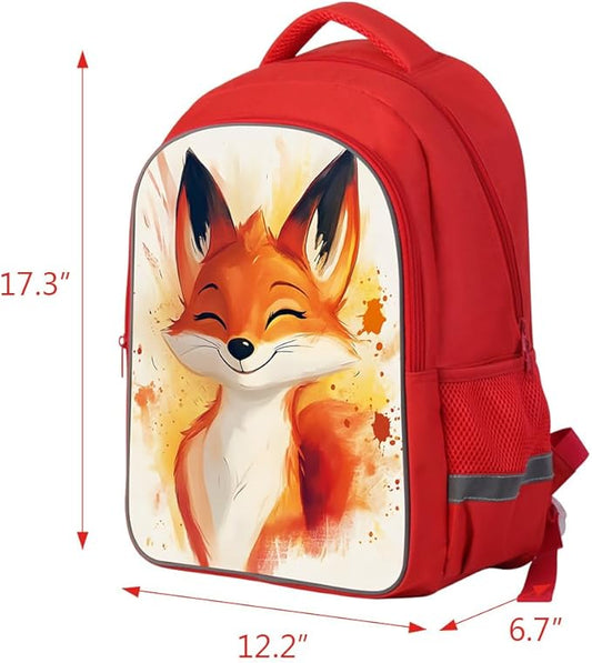 Kids Backpack, 3D Reflective Cartoon, 600D Polyester & Dual Zippers, 17" Bookbag with Ergonomic Design for boys & girls age 6-18, Fox Space Style for school Children Kids