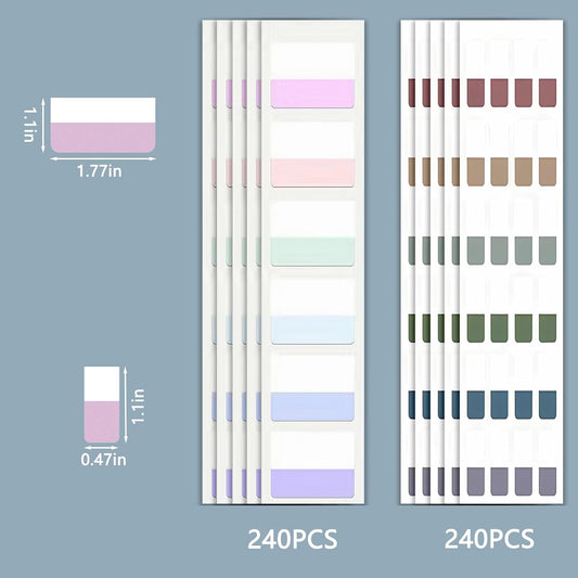 ELII 480 Pcs Morandi Tabs 2 Inch Sticky Index Tabs,Book Tabs Writable and Repositionable File Tabs Flags, Colored Page Markers 12 Colors