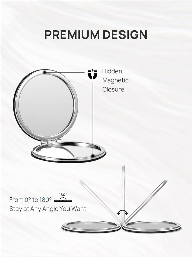 OMIRO 1X/10X Compact Magnifying Mirror, Unique Painting Pocket Mirror with Classical PU Leather (Round, Paisley)