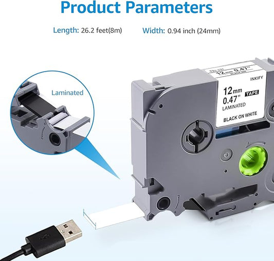 Replacement for Brother P Touch Label Maker Tape TZe-231 TZe231 TZe TZ Tape 12mm 1/2 Inch P Touch Label Make Refills, Black on White Use for Brother Label Maker PT-2040 PTD210 PTD400AD (5)