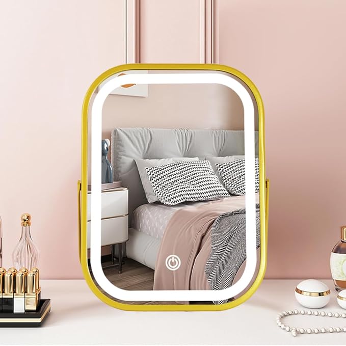 Rechargeable Vanity Mirror with Lights, Smart Touch Control Dimmable 3 Modes Light Portable Travel Desk Mirror