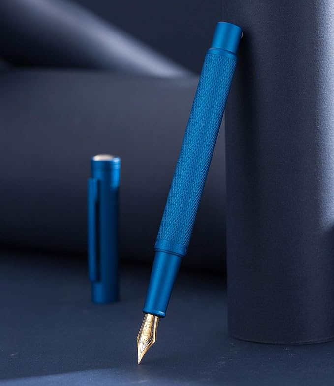 Hongdian 1851 Sky Blue Forest Fountain Pen Medium Nib, Classic Design with Converter and Metal Pen Case