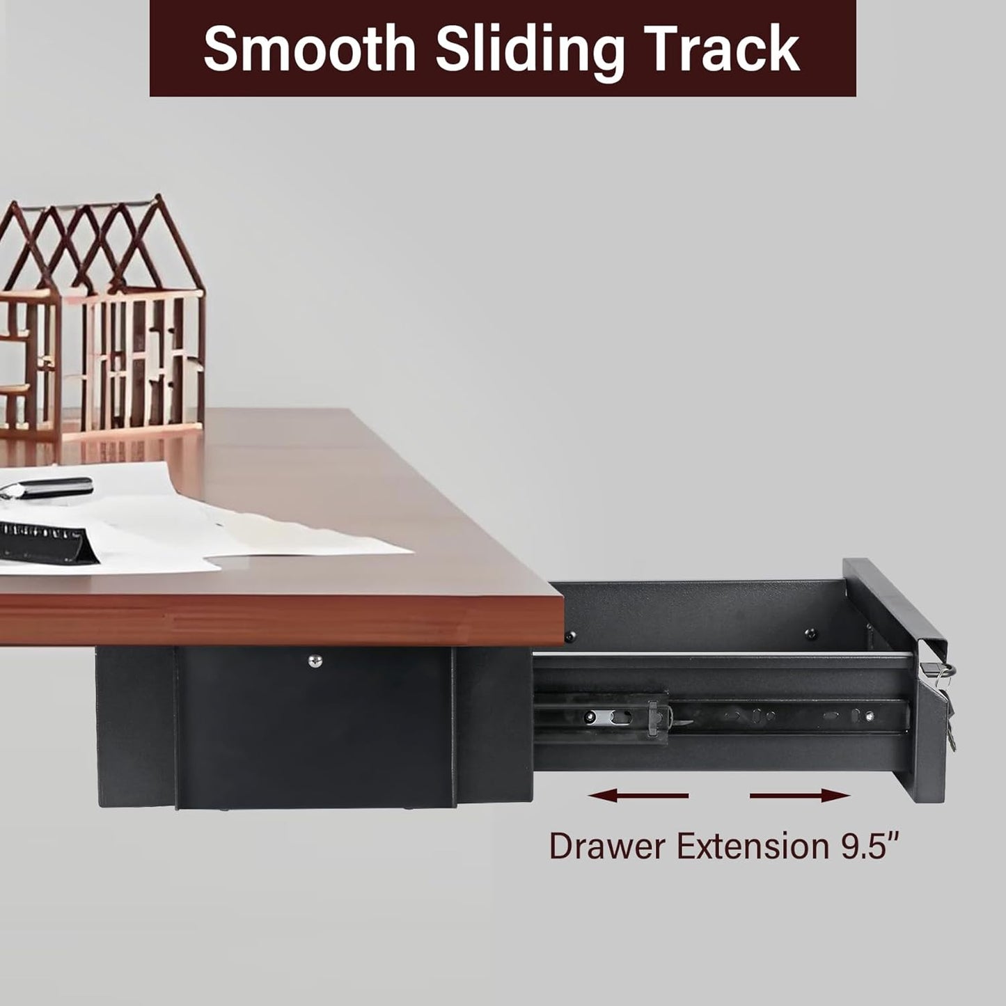 Under Desk Drawer 15.7" x 11.8" x 4.3", Under Desk Pull Out Drawer with Lock and Keys, 4.3” & 7.5” Optional Bracket Height, Storage Organizer for Workbench with Drawers