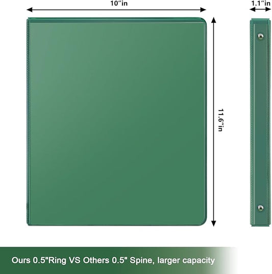 COMIX 3 Ring Binder 1/2 inch with Clear View Cover, 0.5" View Binder Holds 100 Sheets of US Letter Size Paper, 6 Pack (Green)