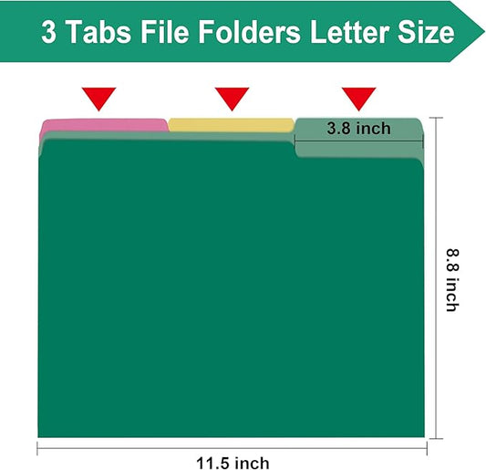 File Folders,18 Pack Two-Tone Colored File Folders Letter Size,Green Folders for School Office Supplies Documents Organization-1/3-Cut Tabs