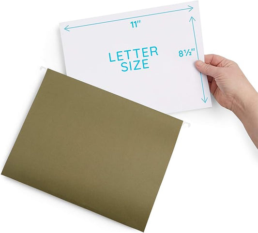 Blue Summit Supplies 25 Pack Extra Capacity Hanging File Folders Letter Size, Reinforced Green Hanging File Folders, Heavy Duty 2 Inch Expansion, Designed for Wide, Bulky Files and Charts