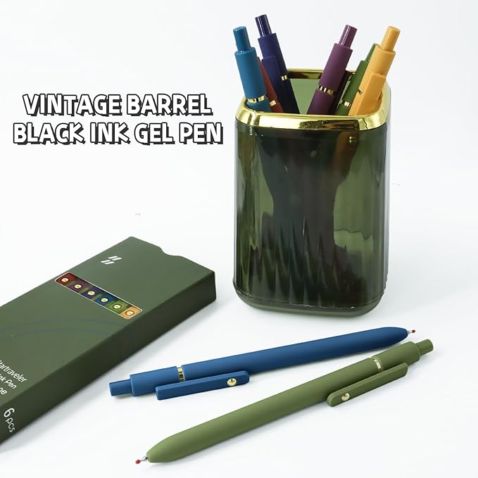 6 Pcs Gel Pens 0.5mm Quick Dry Black Ink Pens Fine Point Smooth Writing Pens, Cute Office and School Supplies Gifts for Women Teacher Students (6 Pcs Vintage Gold)