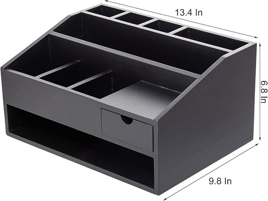 Wood Desk Drawer Organizers with File Organizer Pen holder Office Decor combo for Desk Organization Home can arrange office supplies such as calculators scissors pens note papers, etc. (black)