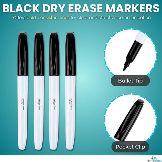 1InTheOffice Markers, Black Bullet Tip, 24 Pack Dry Erase Markers for Whiteboard