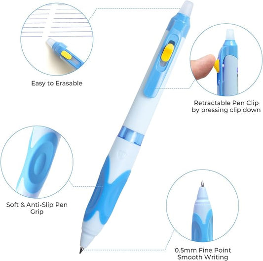 M&G 3 Pcs Retractable Erasable Gel Pens, 0.5 mm Blue Ink Gel Pen, Extra Fine Point Erasable Pen Make Mistakes Disappear, Premium Comfort Grip Note Taking and Crossword Puzzles