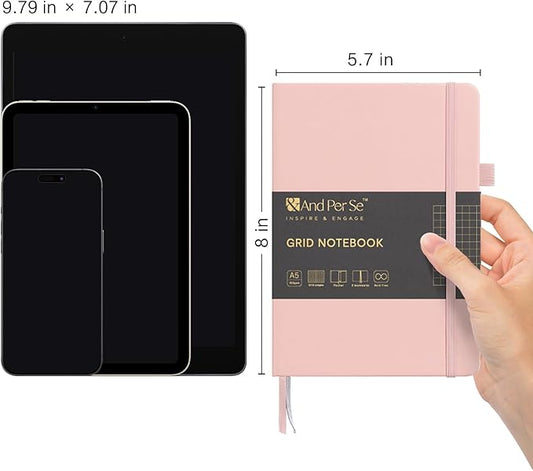 &And Per Se Graph Journal Notebook, 160 Pages, 5.7 x 8 inches College Ruled Thick Paper Notebook Journals for Writing, Grid Hardcover Notebook(1 Pack, Pink)