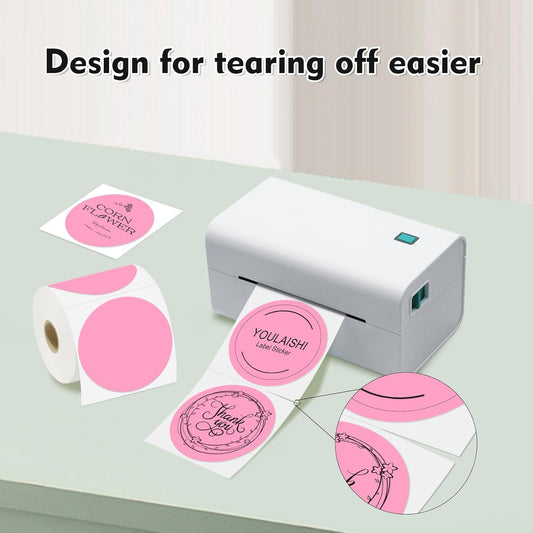 3 X 3 Inch Color Coding Dot Labels Circle Thermal Printable Waterproof 500 Pcs Round Stickers Adhesive Writable for Office, Home, Garage, DIY Sticker, Barcodes, Name Tag, Pink