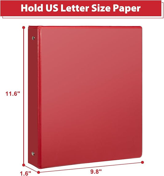 1-Inch Round Ring Binder, Standard 3 Ring Binder Fit Letter Size Paper, Presentation View Binders, 6-Pack, Red