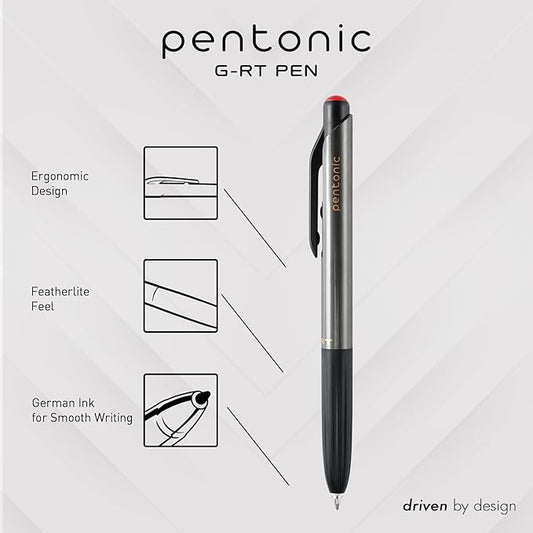 Pentonic GR-T Retractable Gel Pens, 10 Count, Red Ink, 0.7 mm Fine Point, Smooth Writing For Journaling, Note Taking, Office & School (1002364)