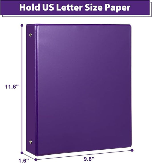 1-Inch Round Ring Binder, Standard 3 Ring Binder Fit Letter Size Paper, Presentation View Binders, 6-Pack, Purple