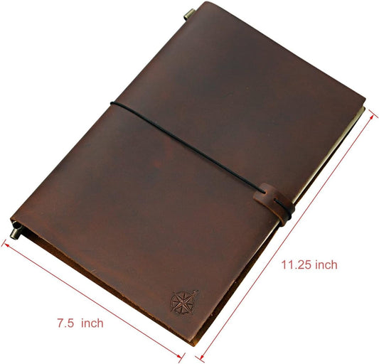 WANDERINGS Large Travelers Notebook - 7.5"x11" / 19cm x 28cm - The Grande Travel Journal. A Beautifully Handcrafted, Rugged and Refillable Leather Journal. Perfect for Writing, Artwork, Scrapbooking