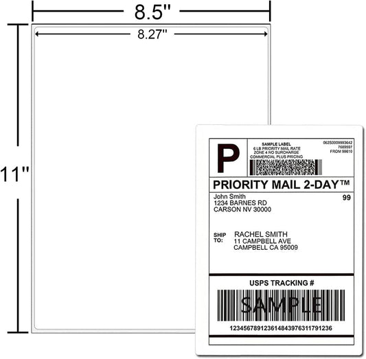 1-up 8.5" x 11" 100 Sheets Printable Sticker Labels Paper,for Laser/Inkjet Printers, Full Sheet Sticker Labels, Write Lable(100 Labels)