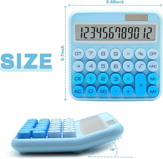 Gradient Blue Calculator, UPIHO Standard Calculator 12 Digit with Large LCD Display and Big Buttons,Blue Office Accessories for Women Desk,Cute Calculator for Office,School, Home,Business, Small