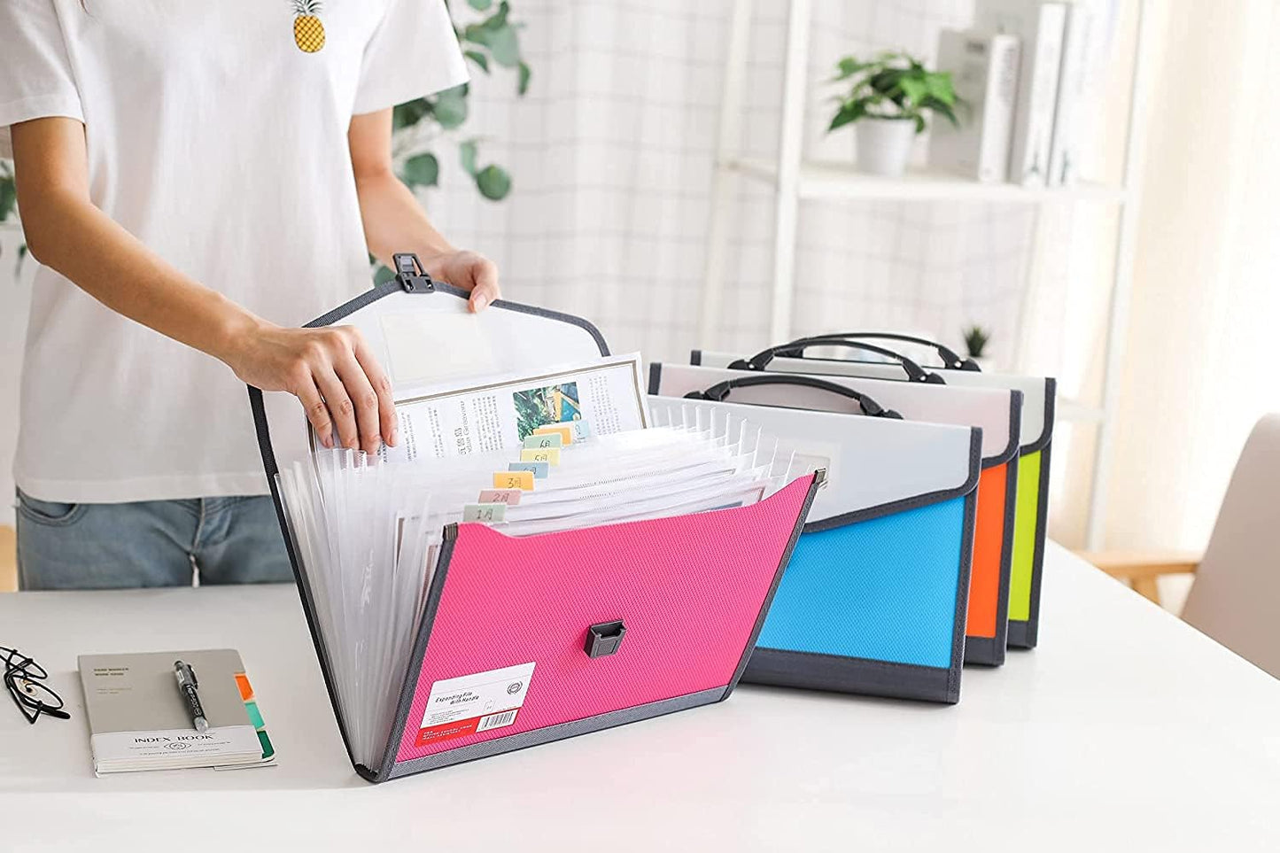 Expanding Accordion File Folder with Labels, 13 Pocket Document Organizer, Letter A4 Size, 1 Pack