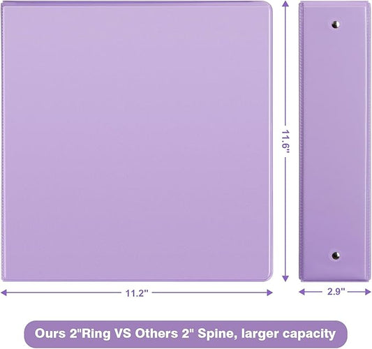COMIX Standard 3 Ring Binder 2 inch with Clear View Cover, 2" Round Ring View Binder Holds 400 Sheets of US Letter Size Paper, 6 Pack (Pale Purple)