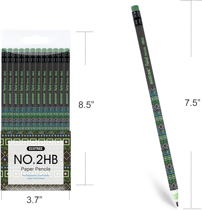 ECOTREE Pencils #2 Pre-Sharpened Pencils for Kids Number 2 Pencil with Erasers for School, Writing, 12 Count