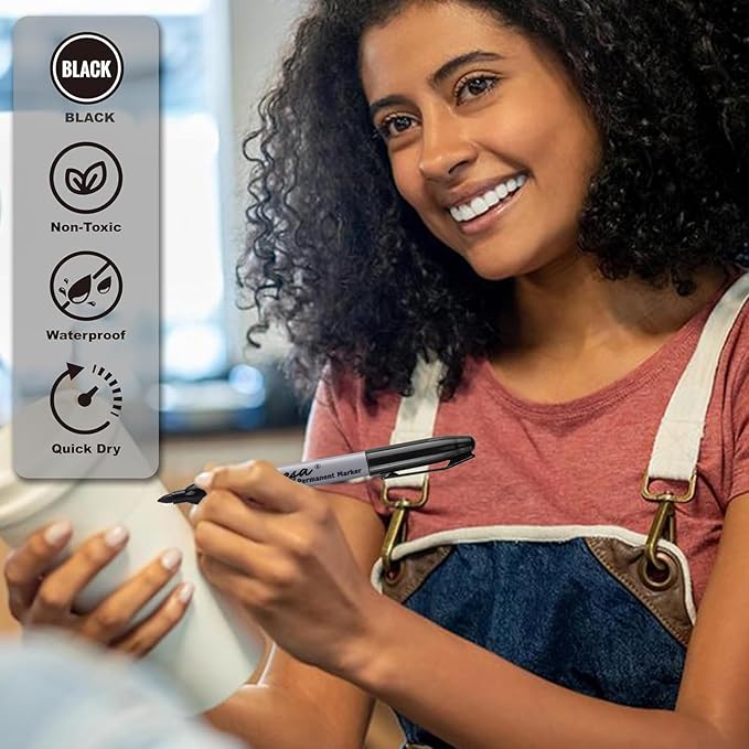 VEESA Permanent Markers - Fine Tip, 36 Pack Black Permanent Marker Pens for Office, School & Home, Waterproof, Smear-Proof, Quick-Drying