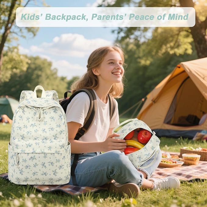 School Backpack for Teens Large Corduroy Bookbag Lightweight 15.6 inch Laptop Bag for Girls Women Casual High School College