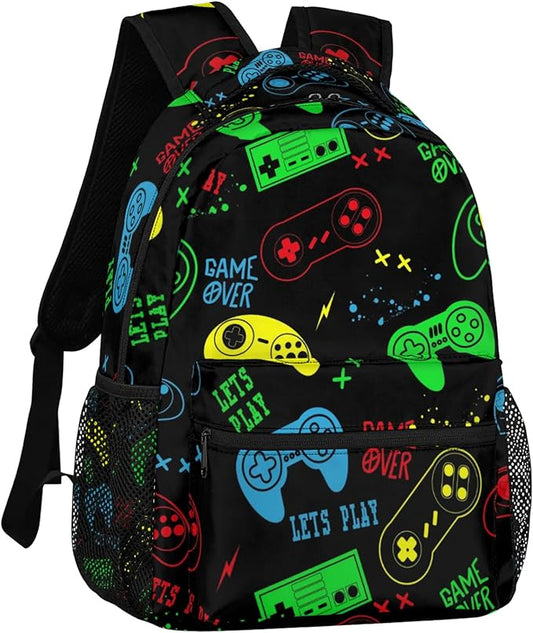 Kids Backpack for Boys Girls - School Bags for Primary Middle High School College Waterproof Casual Daypack Bookbag Lightweight Laptop Travel Backpack (Colorful Video Game)