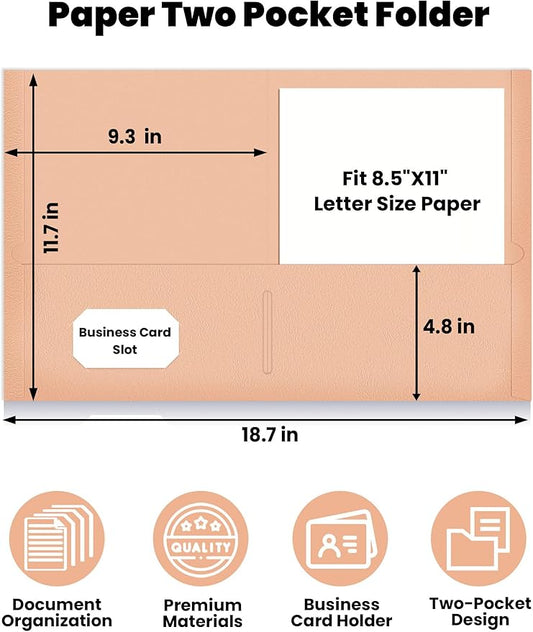 SUNEE Folders with Pockets (25 Pack, Warm Brown), 2 Pocket Folders Fit Letter Size, Paper File Folder for School Office Home Business, Textured Paper