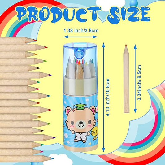 Fumete 15 Pack Cute Pencils Mini Drawing Colored Pencils Bulk for Kids with Sharpener Portable Color in Tube Party Favors Gift for Classroom School Supplies, 12 Colors