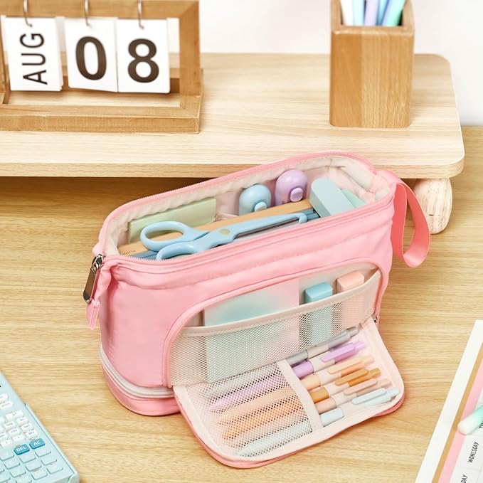 Sooez Big Pencil Case, Extra Large Pencils Pouch, Wide Opening Pen Bag Box with 6 Compartments, Store 200 Pens, Zipper Stationery Organizer, Cute Aesthetic School Supplies for Teen Girls Boys Women