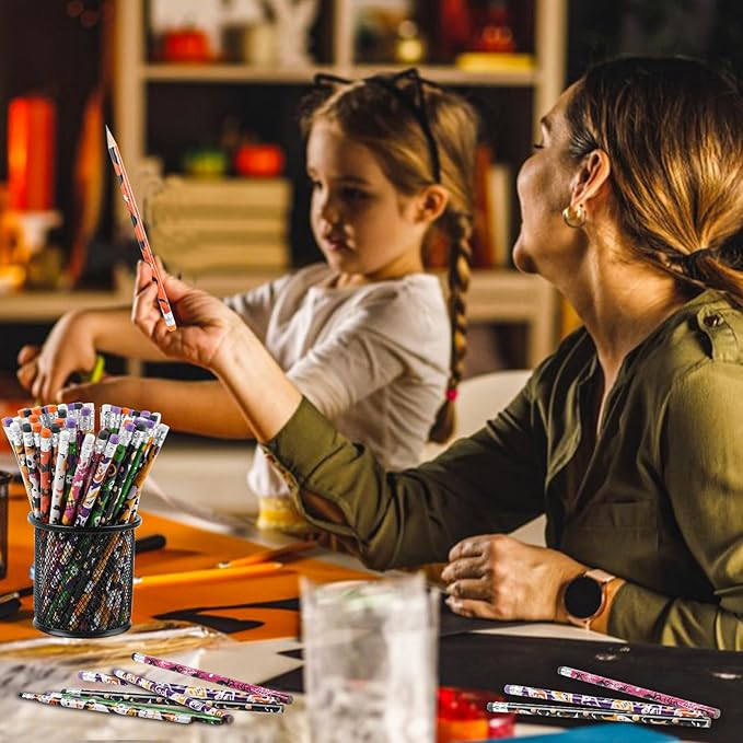 LOMIMOS 120pcs Halloween Pencil Bulk,Colorful Wooden with Eraser 12 Patterns Stationery for Kid Trick or Treat Gift Prize Party Favor School Office Supply Goody Bag Classroom Reward