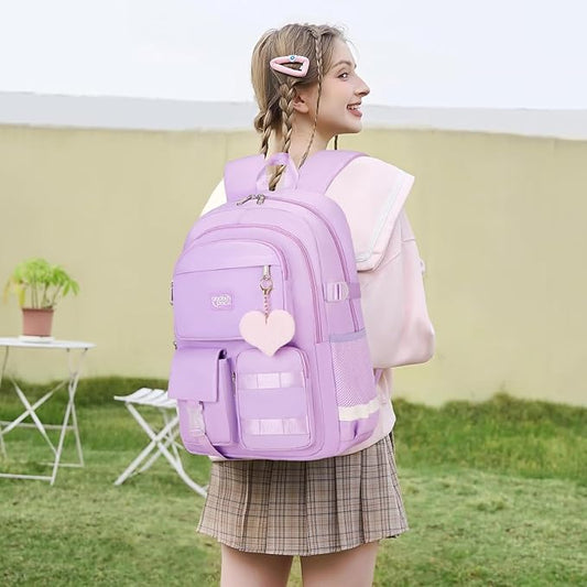 3PCS Student Backpack For School Women College Middle High Teen Girls Bookbag Waterproof Laptop Bag Purple
