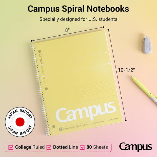 KOKUYO Spiral Notebook, 3 Pack Campus 10-1/2" x 8" Subject Notebooks with College Ruled, 80 Sheets, 3 Holes School Spiral Journal for Work Study Note Taking (Yellow, Orange, Purple)
