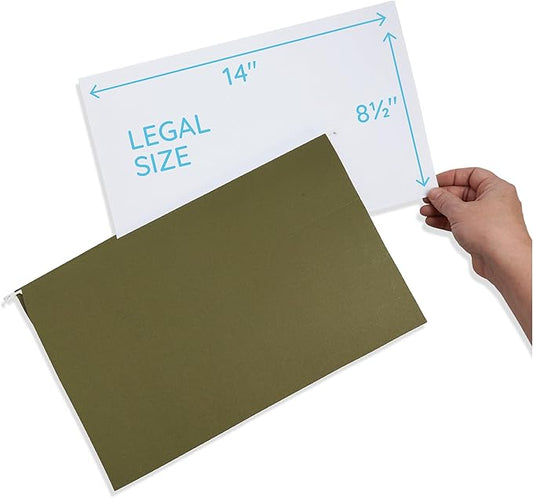 25 Blue Summit Supplies Legal Size Hanging File Folders - Expandable Hanging File Folders with 1" Expansion, Standard Green, Durable 12pt Paper, Includes 25 Plastic Tabs and Inserts