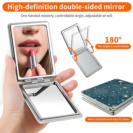 Compact Pocket Mirror, Cute Travel Mini Mirror with Magnification, Foldable Double-Sided Portable Cosmetic Mirror for Men, Women Pink Cherry Bow