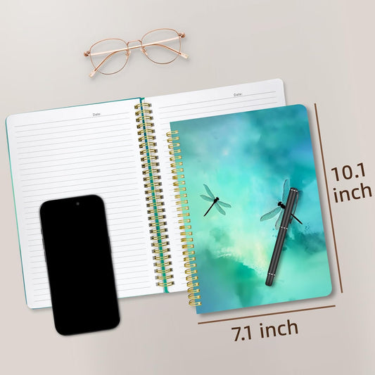 Cute Spiral Notebook journal B5 Aesthetic Pretty Design for Women Girls Kawaii with Pocket, 10 x 7.2 inch, Lined, Dragonfly